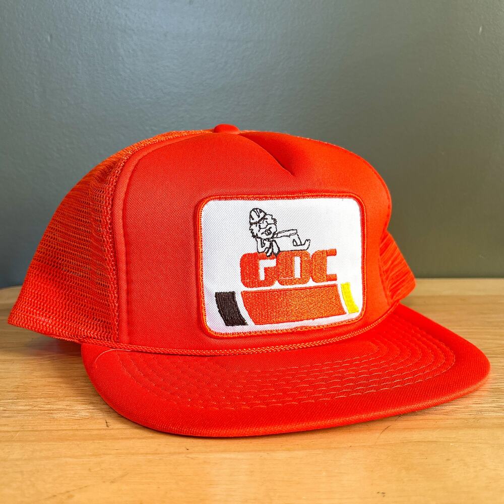 Vintage GDC Construction Worker Orange Patch Mesh Snapback Trucker Hat